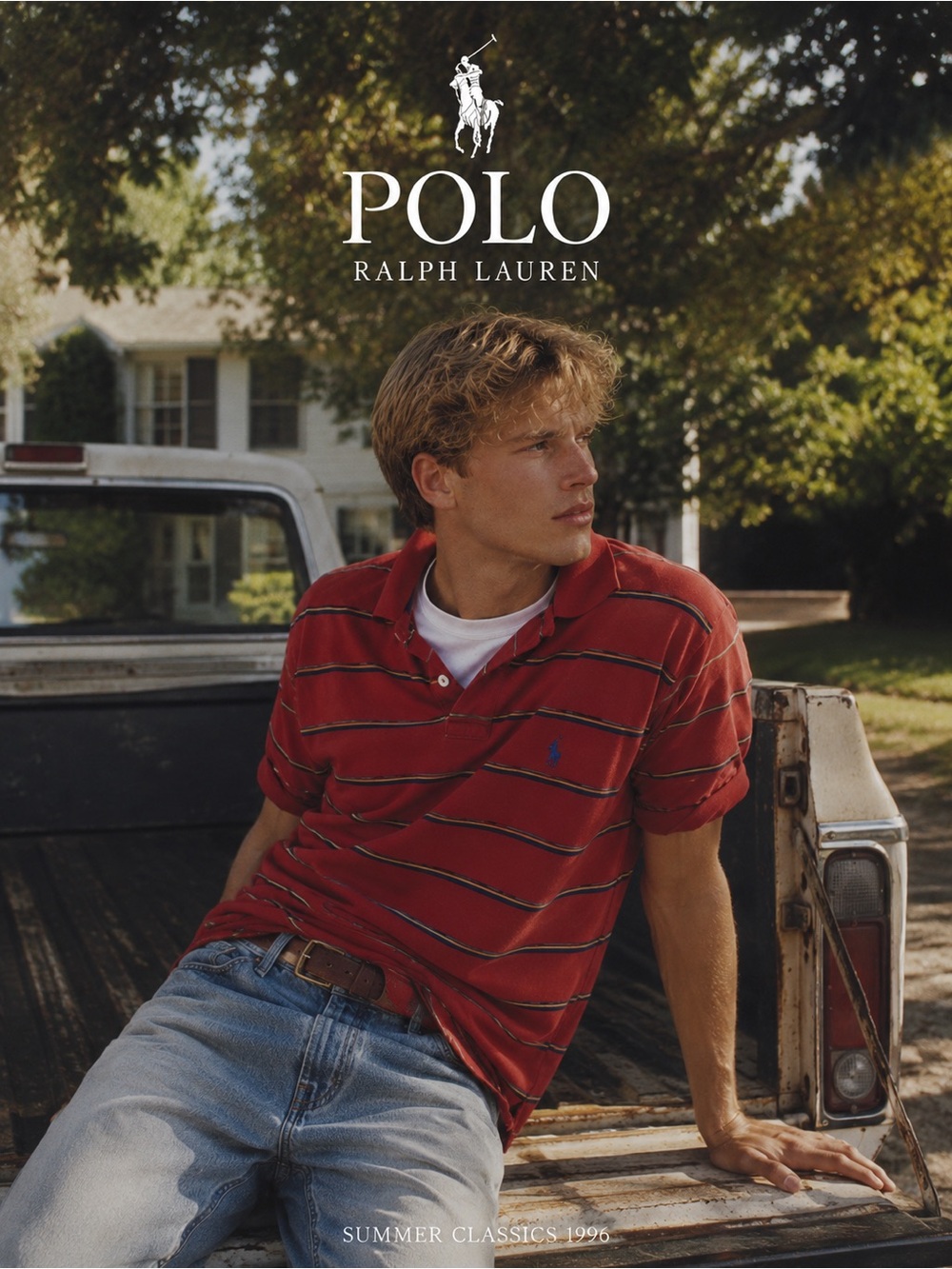 Vintage Polo by Ralph Lauren Red Striped Polo with Navy Emblem